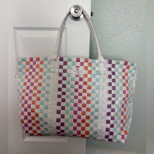Kate Spade checkered woven beach bag tote